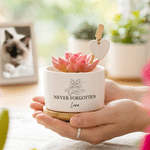 Personalised Never Forgotten Line Drawing Succulent Planter Pot with Bamboo Tray and Pet Name Sympathy Loss of Pet Memorial Gift for Pet Owner