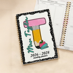 Personalised Pencil Initial 2026-2028 Planner A5 Spiral Notebook with Name and Monthly Planner Pages Birthday Teacher's Day Gift for Teacher