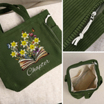 Personalised Book Birth Flowers Corduroy Tote Bag with Name Daily Use Birthday Gift for Women Girls