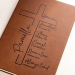 Personalized Cross of God Bible Verse A5 Leather Cover Notebook with Name Study Supplies Birthday Prayer Religious Gift for Family Friends