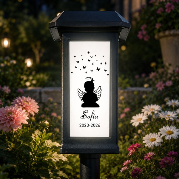 Personalised Angel Wings Silhouette Solar Garden Light with Text and Name Garden Decor Memorial Sympathy Gift for Family