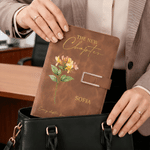 Personalized The New Chapter Birth Flower A5 PU Leather Notebook with Name and Text Retirement Birthday Gift for Retiree Bookworm