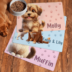 Personalised Pet Photo Paw Print Waterproof Non-Slip PU Leather Pet Food Mat with Name Home Decor Birthday Gift for Pet Lovers