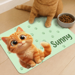 Personalised Pet Photo Paw Print Waterproof Non-Slip PU Leather Pet Food Mat with Name Home Decor Birthday Gift for Pet Lovers