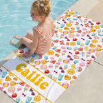 Personalised Cute Ice Cream Sun Crab Cloud Pattern Quick Dry Oversized Beach Towel with Name Beach Party Birthday Gift for Kids Friends Family