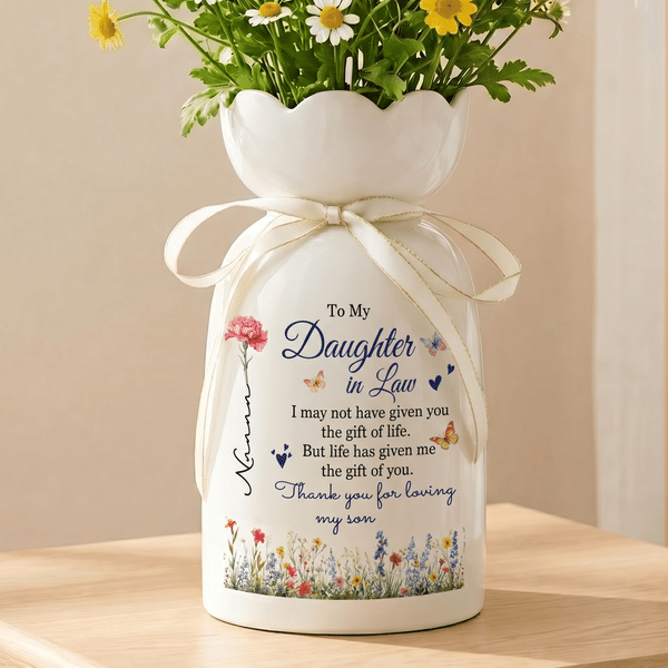 Personalised Birth Flower Butterfly Ceramic Vase with Name Home Garden Decor Wedding Birthday Anniversary Gift for Daughter