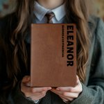 Personalised Imitation Leather Name Text Notebook with 100 Lined Pages Birthday Appreciation Office Gift for Colleagues Leaders