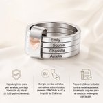 Anillos apilables personalizados de plata de ley con nombre - grabado de 2 a 7 bandas con acento de corazón, joyería de uso diario para ella