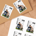 Personalized Linear Floral Stamp Design Photo Sticker with Text and Face Value Daily Use Vacation Travel Birthday Gift for Couples Family Friends
