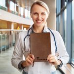 Personalised Rod of Asclepius Leather Lined Notebook with Text and 200 Pages Paper Birthday Appreciation Gift for Nurse Doctor Medical Staff