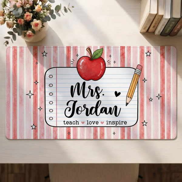 Personalized Teach Love Inspire Non-Slip Mouse Pad Desk Mat with Appellation and Name Daily Use Teacher’s Day Gift for Teacher