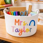 Personalized Rainbow Flower Cotton Woven Storage Basket with Text Teachers' Day Back to School Appreciation Gift for Teachers