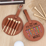 Personalisiert „It's Tee Time“ – bunter Golf-Tee aus PU-Leder, Golf-Tee-Halter, Taschenanhänger mit Namen – Geschenk zum Spieltag oder Geburtstag für Golfer und Golfbegeisterte