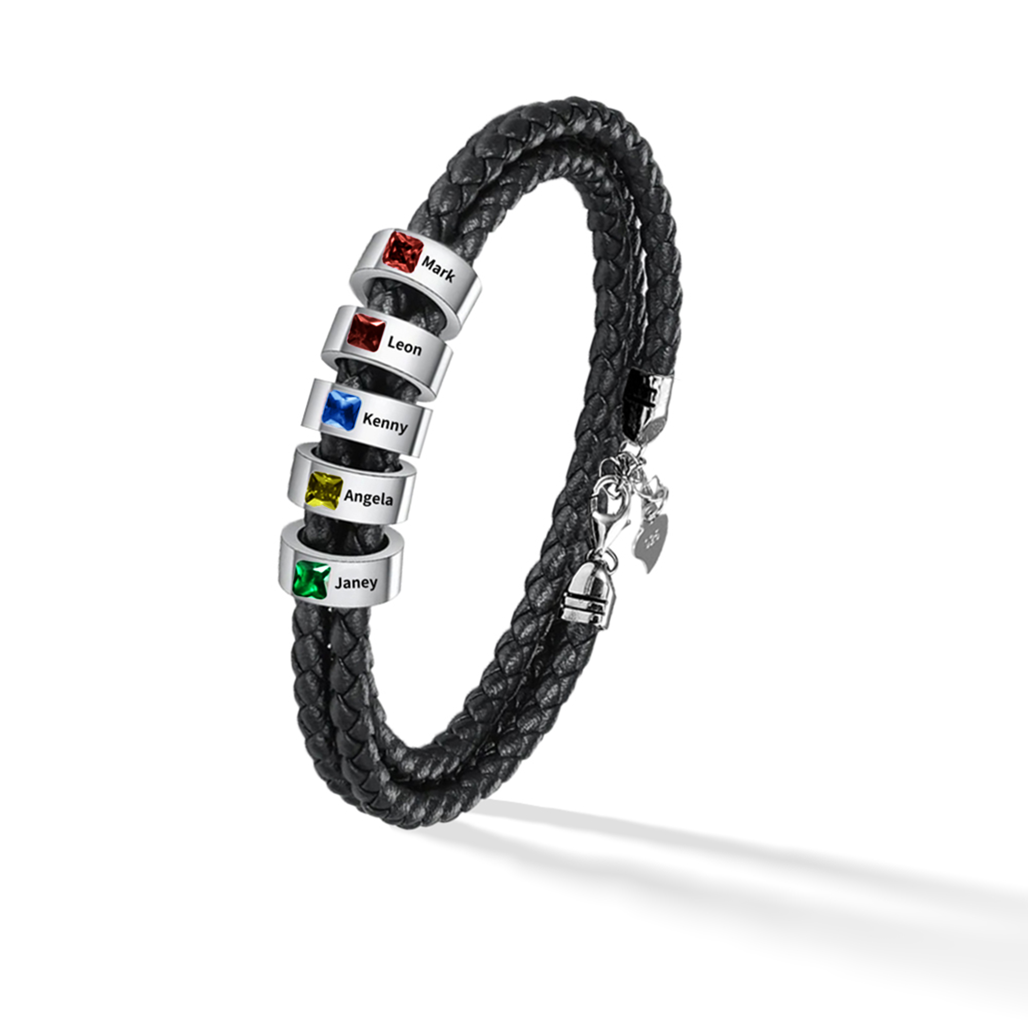 Personalisiertes geflochtenes Lederarmband mit Geburtsstein und Name