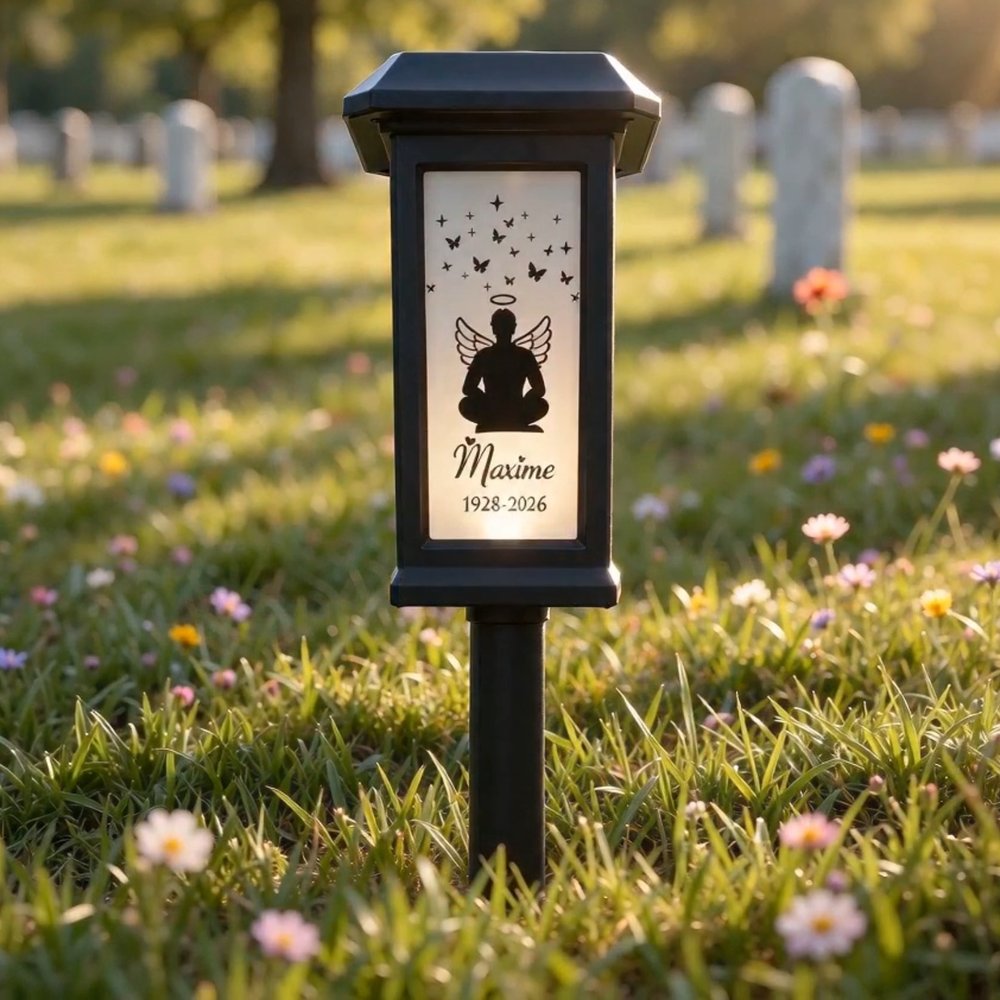 Lampe de jardin solaire personnalisée en forme de silhouette d'ailes d'ange, avec texte et prénom – Décoration de jardin, cadeau de condoléances pour la famille 4