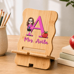 Personalized Cartoon Character  Bamboo Phone Holder with Name and Initial Back to School Teacher's Day Gift for Teachers