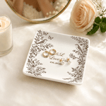 Personalized Sparrow Floral Square Ceramic Jewelry Dish with Text and Year Room Decor Anniversary Birthday Wedding Gift for Engagement Couple Woman