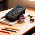 Ensemble personnalisé comprenant un sac à dos, une trousse à crayons et un sac-repas sur le thème des dinosaures, avec prénom : cadeau de rentrée scolaire, d'anniversaire ou de voyage pour les garçons