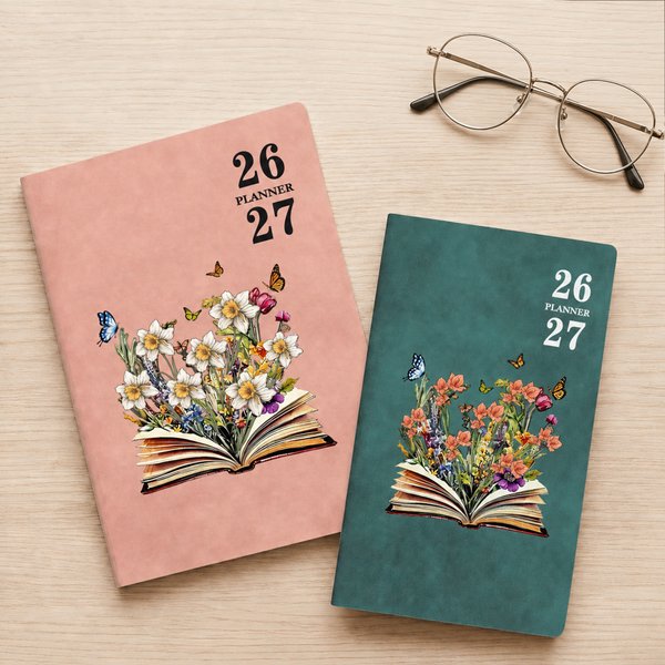 Personalized Birth Flower Butterfly A5 A6 PU Leather Journal Notebook with Year Library Bookish Book Club Gift for Bookworms