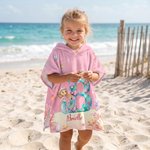 Personalised Dinosaur Mermaid Soft Kids Hooded Beach Towel with Name and Initial Beach Party Summer Vacation Birthday Gift for Boys Girls