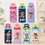Personalised Fantasy Unicorn Space Dinosaur Cartoon 12 oz Insulated Kid Water Bottle with Name Back to School Birthday Gift for Boys Girls