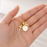 Personalized Baseball Softball Initial Cross Necklace with Box and Name Game Day Birthday Gift for Christian Sport Lover