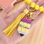 Personalised Colourful Cartoon Pencil Theme Silicone Beaded Wristlet Keyring with Text Back to School Teacher's Day Birthday Gift for Teacher Educator