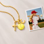 Personalized Baseball Softball Initial Cross Necklace with Box and Name Game Day Birthday Gift for Christian Sport Lover