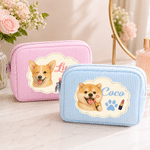 Personalised Cute Pet Photo Striped Makeup Bag with Name Travel Essential Birthday Gift for Pet Lovers