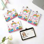 Personalised Pencil Book Bus Rainbow PU Leather ID Badge Holder with Title Surname and Grade End of Year Teacher's Day Appreciation Gift for Teacher