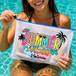 Personalised Summer Vibes Design Waterproof Beach Bag with Name Birthday Beach Party Gift for Her