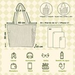 Bolso tote de pana personalizado de gran capacidad con nombre flor de nacimiento y personaje regalo de cumpleaños para mujeres y amante de los libros