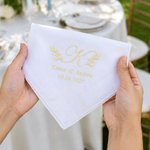 Personalised Floral Initial 100% Cotton Wedding Lace Handkerchief with Embroidered Date and Name Bridal Shower Wedding Gift for Bride