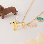 Personalised Cute Dachshund Bone Necklace with Initial Pendant Dainty Jewellery Birthday Appreciation Gift for Pet Lovers