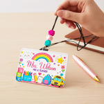 Personalised Pencil Book Bus Rainbow PU Leather ID Badge Holder with Title Surname and Grade End of Year Teacher's Day Appreciation Gift for Teacher