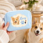 Personalised Cute Pet Photo Striped Makeup Bag with Name Travel Essential Birthday Gift for Pet Lovers