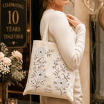 Personalized Vintage Floral Sparrow Mandarin Duck Large Capacity Tote Bag with Name and Year Daily Use Anniversary Gift for Woman Couple