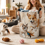 Personalised Oil Painting Style Pet Photo Large Capacity Laundry Basket with Name and Handle Nursery Decor Birthday Gift for Pet Owner Lover