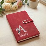 Personalised Pearl Effect Birth Flower Name PU Leather A5 Notebook with Pen and Gift Box Appreciation Birthday Gift for Teachers Colleagues