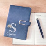 Personalised Pearl Effect Birth Flower Name PU Leather A5 Notebook with Pen and Gift Box Appreciation Birthday Gift for Teachers Colleagues