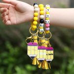 Personalised Colourful Cartoon Pencil Theme Silicone Beaded Wristlet Keyring with Text Back to School Teacher's Day Birthday Gift for Teacher Educator
