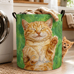 Personalised Oil Painting Style Pet Photo Large Capacity Laundry Basket with Name and Handle Nursery Decor Birthday Gift for Pet Owner Lover