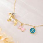 Personalised Cute Dachshund Bone Necklace with Initial Pendant Dainty Jewellery Birthday Appreciation Gift for Pet Lovers