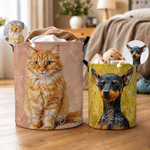 Personalised Oil Painting Style Pet Photo Large Capacity Laundry Basket with Name and Handle Nursery Decor Birthday Gift for Pet Owner Lover