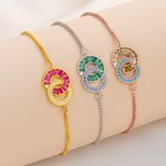 Personalised Double-Ring Rectangular Round Birthstones Adjustable Bracelet Birthday Anniversary Gift for Mother Gran Wife Girlfriend