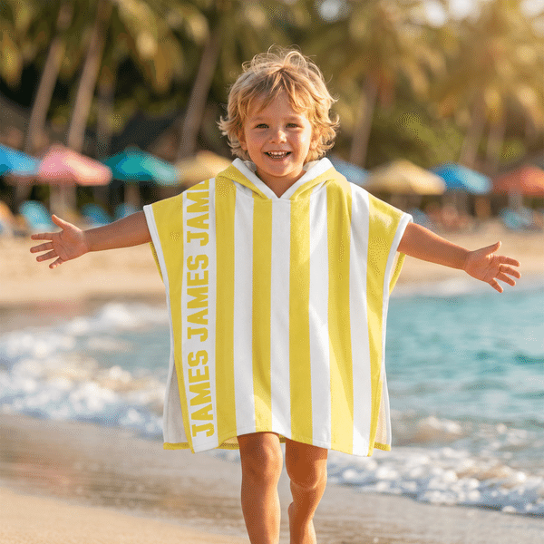 Personalized Multicolour Stripe Soft Quick Dry Hooded Beach Towel with Name Beach Party Summer Holiday Gift for Kid