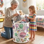 Personalized 3D Effect Yarn Crochet Hook Knitted Pattern Large Waterproof Laundry Storage Basket with Name Handle Birthday Gift for Knitting Lovers