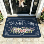 Individuell gestaltete Willkommens-Fußmatte mit Blumenmuster und rutschfester Oberfläche, mit Schriftzug – Dekoration für Zuhause und Werkstatt, Geschenk zum Geburtstag, zur Einweihung oder zur Eröffn