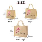 Personalised Birth Flower Large Capacity Jute Tote Bag with Name and Text Wedding Anniversary Birthday Gift for Mum Grandma Bridesmaid