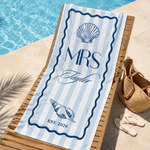 Personalised Mr and Mrs Striped Quick Dry Oversized Beach Towel with Family Name Honeymoon Wedding  Gift for Couple